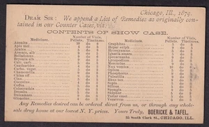 1879 AD POSTKARTE Boericke & Tafel Heilmittel Chicago IL Medikamente Preisliste - Bild 1 von 2