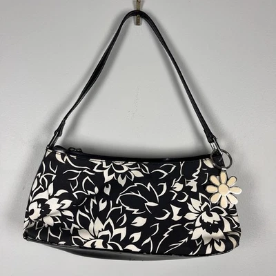 De colección Y2K Nine West Negro Blanco Floral Bolso Cartera Bolso Dije con Cartera Foto 1 de 4