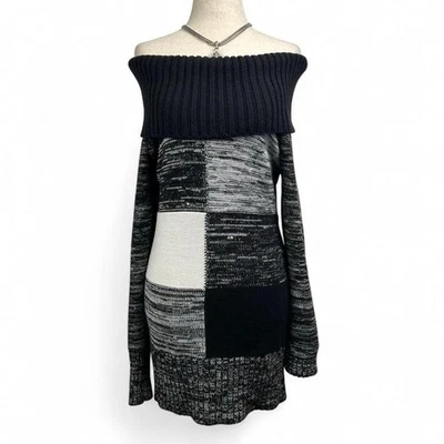 Vestido Suéter Y2K Cache Para Mujer Hombro Descubierto Talla M Rayas Bloques de Color Foto 1 de 4