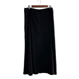 Vintage Briggs New York Black Button Front Maxi Skirt 14 Goth Academia Midi slit - Picture 1 of 7