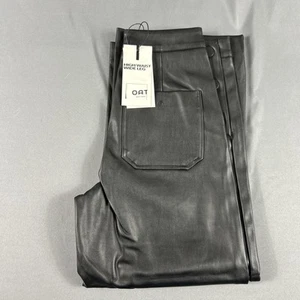 OAT New York Pants High Waist Wide Leg Straight Womens 26 Black Polyurethane - Picture 1 of 6