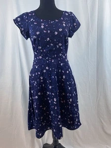 NWOT ModCloth Navy Blue Floral Dress Waist Tie Women’s Size Small - Picture 1 of 10