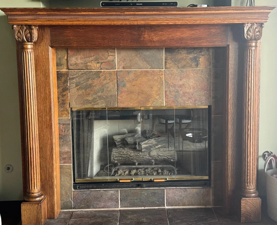 Антикварная дубовая каминная полка — высота 60 x ширина 60 дюймов - Изображение 1 из 3