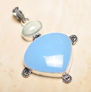 Handgemacht Chalzedon Quarz Edelstein 925 Sterling Silber Anhänger 2.5 " #P16114 - Bild 1 von 1