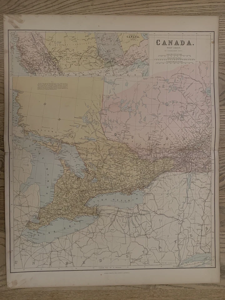1883 CENTRAL & EASTERN CANADA NEWFOUNDLAND MAP BY GEORGE PHILIP 69 cm x 54 cm - Image 1 of 4