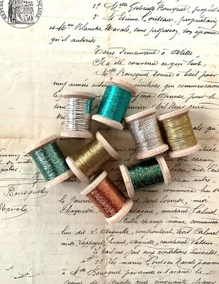 Vintage Antique Green Gold Silver Copper French Metallic Thread Fly Tying - Image 1 of 3