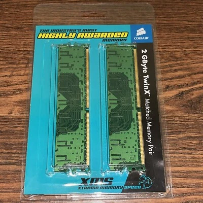 NEW Corsair 2GB 2 GByte TwinX Matched Memory Pair XMS DDR2 SDRAM CMC2GX1M2A400C3 - Image 1 of 2