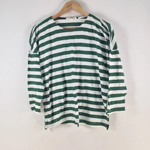 Trenery t shirt womens M white green striped 3/4 sleeve round neck cotton 112496 - Picture 1 of 10