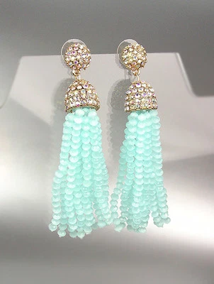 IMPRESIONANTES Pendientes Borla Artesanales Oro Azul Piedra Aventurina Cristales Foto 1 de 2