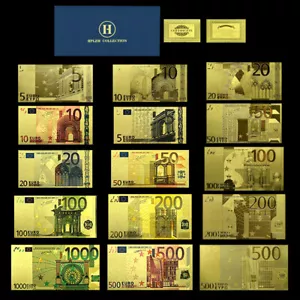 15 sztuk banknotów złotej folii euro zestaw - z certyfikatem i kopertą - kolekcja - Zdjęcie 1 z 16
