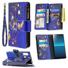For Various Phone Butterfly Zipper Wallet Purse 9 Card Bag Stand Case Cover Back
