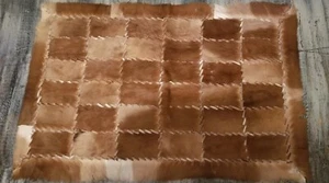Vintage Handmade 40x27 Deerskin Rawhide Cowhide Patchwork Rug - Picture 1 of 14