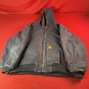 Carhartt Jacke Herren 3XL Vintage Navy Blau J130 MDT Stepp Flanell Gefüttert Kapuze - Bild 1 von 11