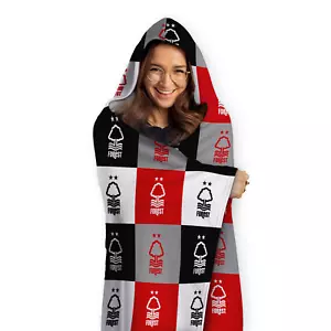 Nottingham Forest FC Chequered Adult Hooded Fleece Blanket Officially Licenced - Picture 1 of 4