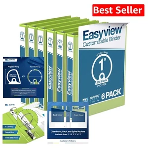 Effortless Organizer: Lime Green 1-Inch Binders with Clear Covers - 6-Pack Set - Picture 1 of 9