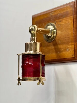 Ship Antique Original Brass Marine Wall Mount Electric Lamp with Red Glass Shade - Image 1 of 4