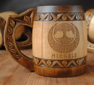 HAND MADE beer mug for men Viking life tree gift nordic tree of life tankard - Picture 1 of 8