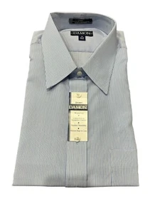 Damon Mens Dobby Blue Stripe Dress Shirt 18 35 36 Tall Wrinkle Free - Picture 1 of 7