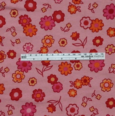 Dusty Rose Floral Cotton Knit Fabric w/ Red & Orange Flowers 1.5 Yards 56" NEW - Image 1 of 4