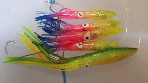 Tintenfisch Daisy Chain Offshore Trolling Köder Thunfisch 6 in Regenbogen mit 9" Zucchini Stachel - Bild 1 von 1