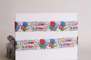 HAPPY BIRTHDAY WHITE 7/8" Grosgrain Ribbon 1,3,5,10 Yards SHIP FROM USA - Picture 1 of 1