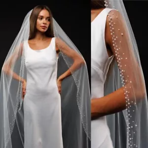 Bridal Veil Pearls 2 sizes Trim Edge Veil With Comb free ship - Picture 1 of 6