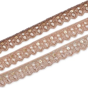 3/4" Ornamental Sequined Metallic Corded Embroidered Mesh Trim (9.8 Yds / 9 m) - Picture 1 of 10