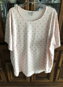 CJ Banks T-Shirt Top Cotton 3X Plus S/S Pink W/Metallic ￼Silver Polka Dots NWT - Picture 1 of 13