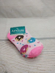 New! 3 pairs Low Cut Girls Socks Toddler Shoe Size 1-7 Doughnuts Stripes Pink - Picture 1 of 5