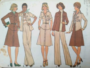 Vintage 70er Simplicity 7603 Shirt-Jacke Rock Hose Schnittmuster B34 UNGESCHNITTEN - Bild 1 von 3
