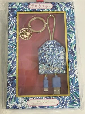 Lilly Pulitzer Llavero Etiqueta Carga Azul Floral Alto Mantenimiento Micro USB-USB2 Foto 1 de 4