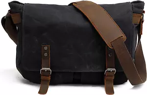 HuaChen Men's Waxed Canvas Messenger Bag Shoulder Crossbody Laptop Bag Satche... - Picture 1 of 13