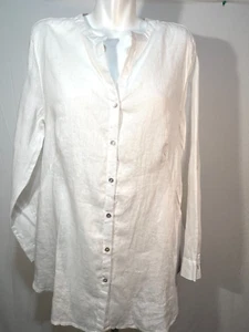 Sigrid Olsen Women White Linen  Medium Top Blouse Tunic 2 Front Pockets New NWT - Picture 1 of 7