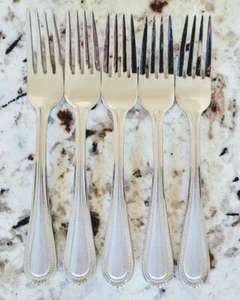 Oneida Satin Countess Stainless Beaded Silverware Flatware Salad Forks x 5 - Picture 1 of 4