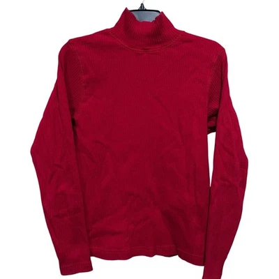 Dressbarn Turtleneck Sweater Women Size L Red Ribbed Stretchy Cotton Classic - Image 1 of 4
