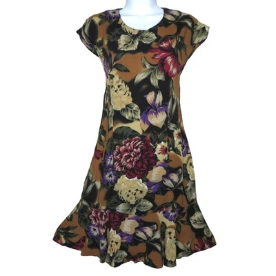 Vestido recto vintage años 70 hasta la rodilla floral con volantes dobladillo para mujer M Hawaiano MuuMuu Foto 1 de 4