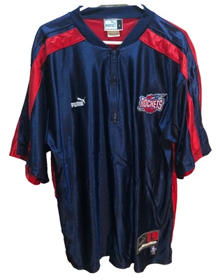 Houston Rockets NBA Vintage Años 90 Puma Pullover 1/4 Cremallera Logo Azul Camisa de Tiro L Foto 1 de 2