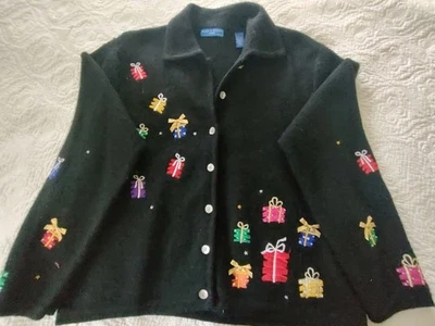 Nuevo Cárdigan Karen Scott Deportivo Lana Navidad Vacaciones Tejido Talla Pequeña XL Foto 1 de 3