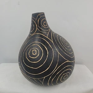 Stammesstil handgeschnitzte Kürbisflasche Vase Dekor afrikanisch Kenia rustikal Volkskunst - Bild 1 von 6