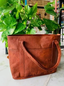 Bolso de Hombro Hecho a Mano 16" Cartera Tech Cuero Marrón Bolso de Mano - Imagen 1 de 5