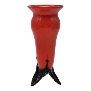 Vintage 1930s Loetz Art Deco Czech Powolny Glass Tripod Vase Red Black Tango - Picture 1 of 8