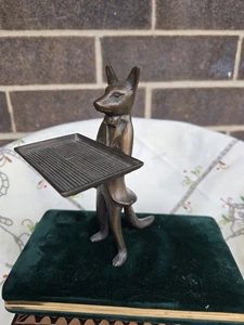 Vintage Bronze Metall Fuchs Butler Kartenhalter Statue Figur - Bild 1 von 18