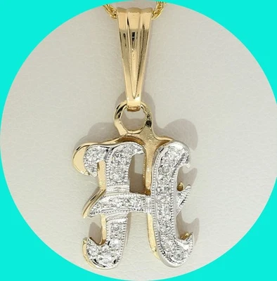 "Collar colgante con inicial de diamante natural H sombra .16 quilates cadena de oro de 14 quilates de 18,25""" Foto 1 de 4