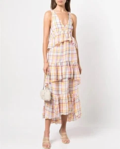 Vestido Cinq a Sept Astor Midi en Niveles Talla 10 Cuadros Blanco Pastel Maxi NUEVO $465 - Imagen 1 de 10