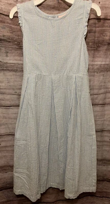 Vestido de sol a rayas azul caqui blanco para niñas J. nuevo con etiquetas talla 12 pliegues de playa de picnic Foto 1 de 4