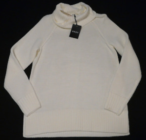 DKNY Womens Pullover Sweater Split Hem Cowl Neck Off White Ivory Size S NWT
