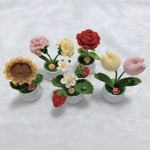 DIY Handmade Mini Flower Plants Crochet Woolen Potted Ornament For Decoration - Picture 1 of 18