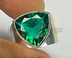 Solid 925 Sterling Silver Emerald Gemstone Anniversary Mens Ring Size 6 to 14 RJ - Picture 1 of 7