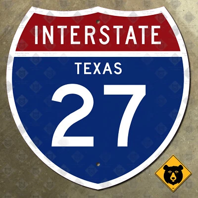 Texas Interestatal 27 marcador de ruta escudo señal de carretera Amarillo Lubbock 1957 12x12 Foto 1 de 2