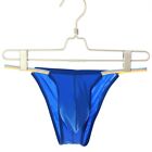 Mens Light Blue Ice Silk Low Rise Bulge Pouch T Back G String Thong Underwear